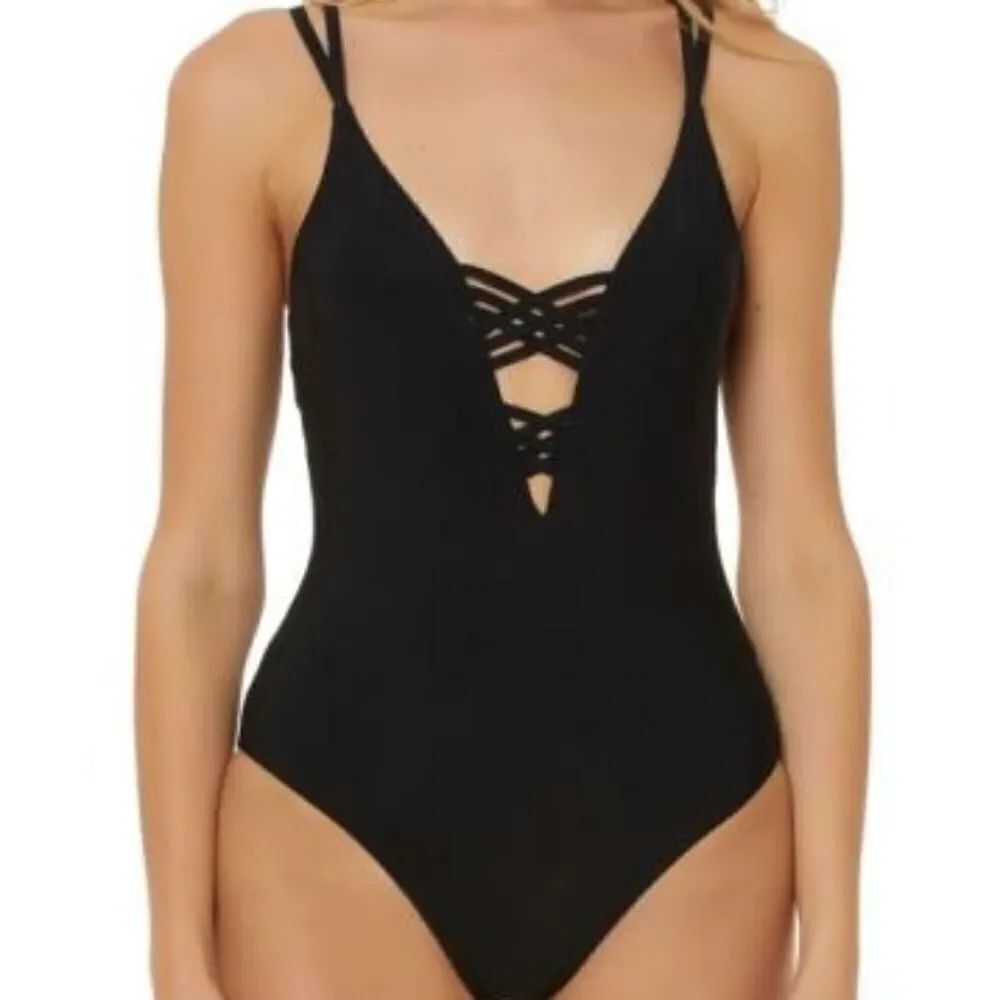 Red Carter Strappy Plunge One Piece XS